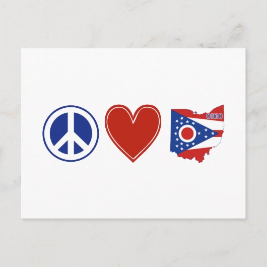 Peace Liebe Ohio Shaped State Flag Buckeye Herz Postkarte (Vorderseite)
