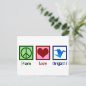 Peace Liebe Origami Paper Crane Postkarte (Stehend Vorderseite)