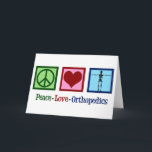 Peace Liebe Orthopädie Feiertagskarte<br><div class="desc">Peace Liebe Orthopädie anwesend. Ein niedliches Weihnachtsgeschenk für einen orthopädischen Chirurgen oder Orthopäden,  der mit dem Muskel-Skelett-System arbeitet und Patienten,  die Schulter und angesagte Operation benötigen. Ein Friedensschild,  ein Herz und ein Skelett,  um die Knochen der Spezialität zu zeigen.</div>
