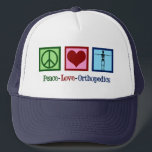 Peace Liebe Orthopädie Niedlich Orthopädie Truckerkappe<br><div class="desc">Peace Liebe Orthopädie hat. Ein niedliches Geschenk für einen orthopädischen Chirurgen oder Orthopäden,  der mit dem Muskel-Skelett-System arbeitet,  und für Patienten,  die Schulter und angesagte Operation benötigen. Ein Friedensschild,  ein Herz und ein Skelett,  um die Knochen der Spezialität zu zeigen.</div>