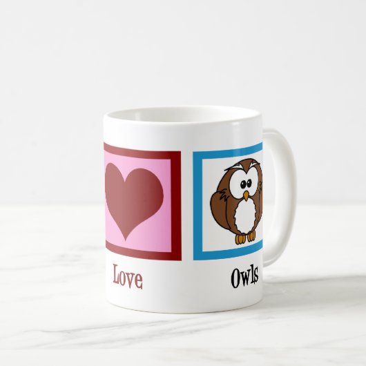 Peace Liebe Owls Kaffeetasse (VorderseiteRechts)