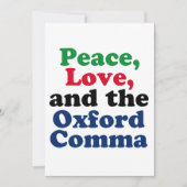 Peace Liebe Oxford Comma English Grammar Spaß Karte (Vorderseite)