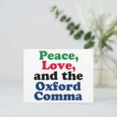 Peace Liebe Oxford Comma English Grammar Spaß Postkarte (Stehend Vorderseite)