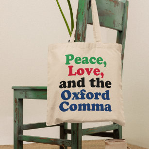 Peace Liebe Oxford Comma Funny Grammar Tragetasche