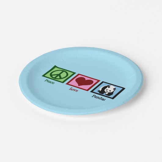 Peace Liebe Pandas Pappteller (Schrägansicht)