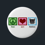 Peace Liebe Panthers Button<br><div class="desc">Geh Panthers! Ein tolles Geschenk für einen Panthers Fan. Ein Friedensschild, ein Herz und ein niedlicher schwarzer Panther.</div>