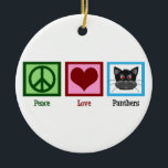 Peace Liebe Panthers Keramikornament<br><div class="desc">Ein Friedenszeichen,  ein Herz und ein wilder Panther.</div>