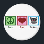 Peace Liebe Panthers Magnet<br><div class="desc">Geh Panthers! Ein tolles Geschenk für einen Panthers Fan. Ein Friedensschild, ein Herz und ein niedlicher schwarzer Panther.</div>