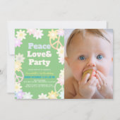 Peace Liebe & Party Green Foto 1. Geburtstag Einladung (Vorderseite)