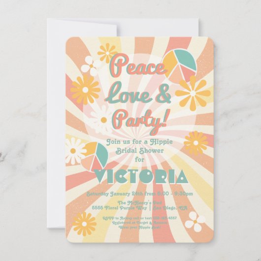 Peace Liebe & Party Hippie Party Einladung (Vorderseite)