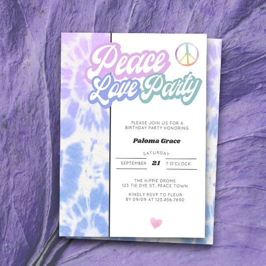 Peace Liebe Party Pastel Gefärbte Krawatte jeden G Einladung