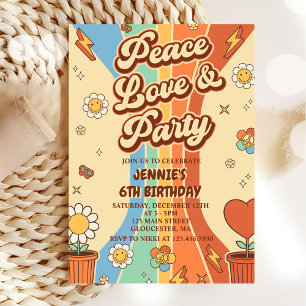 Peace Liebe Party Retro Rainbow 6. Einladung