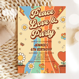 Peace Liebe Party Retro Rainbow 6. Einladung