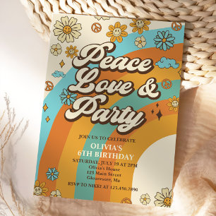 Peace Liebe Party Retro Rainbow 6. Einladung