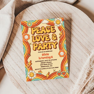 Peace Liebe Party Retro Rainbow 6. Einladung