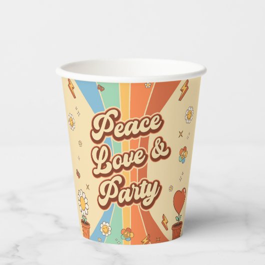 Peace Liebe Party Retro Rainbow 6. Pappbecher (Vorderseite)