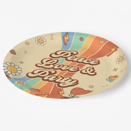 Peace Liebe Party Retro Rainbow 6. Pappteller (Schrägansicht)