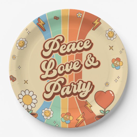 Peace Liebe Party Retro Rainbow 6. Pappteller (Vorderseite)