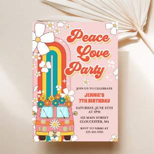 Peace Liebe Party Retro Rainbow 7. Einladung