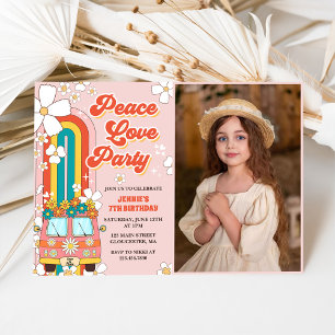Peace Liebe Party Retro Rainbow 7. Geburtstag Foto Einladung