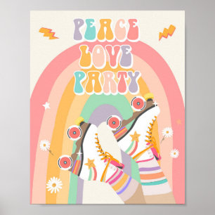 Peace Liebe Party Roller Skate Skaten Retro Poster
