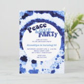 Peace Liebe Party Shibori Blue Gefärbte Krawatte G Einladung (Stehend Vorderseite)