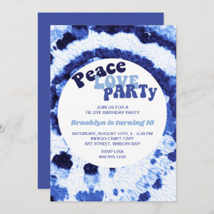Peace Liebe Party Shibori Blue Gefärbte Krawatte G Einladung