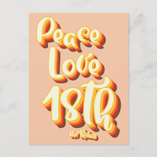 Peace Liebe Peach Retro Groovy 18. Happy Birthday Postkarte (Vorderseite)