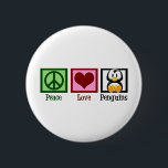 Peace Liebe Penguins Button<br><div class="desc">Ich Liebe Pinguine. Sie sind alles, was die Welt außer Frieden und Liebe braucht. Ein hübsches grünes Friedenszeichen, niedliches rotes Herz und ein bezaubernder Pinguin.</div>