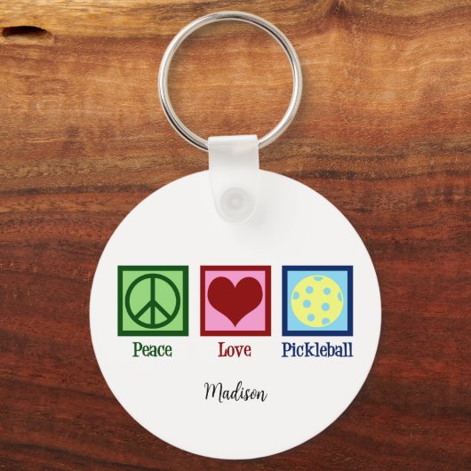 Peace Liebe Pickleball Niedlich Personalisiert Schlüsselanhänger (Rückseite)