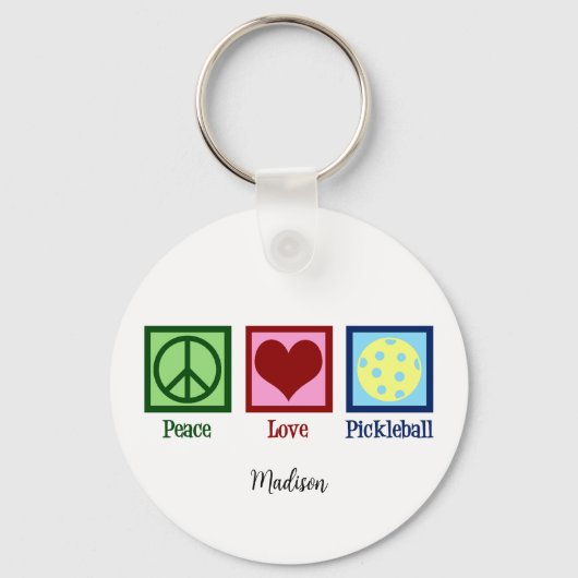Peace Liebe Pickleball Niedlich Personalisiert Schlüsselanhänger (Rückseite)