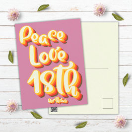 Peace Liebe Pink Retro Groovy 18. Glückwunsch zum Postkarte