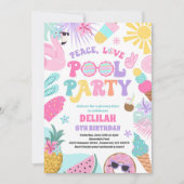 Peace Liebe Pool Party Groovy Sommerpool Geburtsta Einladung (Vorderseite)