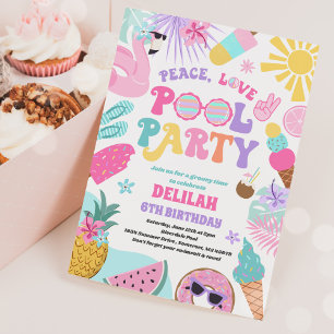 Peace Liebe Pool Party Groovy Sommerpool Geburtsta Einladung