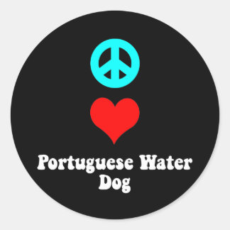 Peace Liebe Portugiesischer Wasserhund Runder Aufkleber