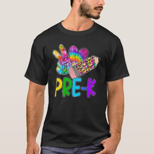 Peace Liebe Pre K Gefärbte Krawatte Leopard Pencil T-Shirt (Vorderseite)