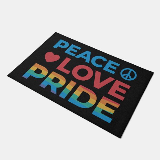 Peace Liebe Pride LGBT farbenfrohe Retro Black Fußmatte (Schrägansicht)