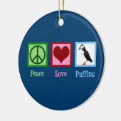 Peace Liebe Puffins Niedlich Blue Puffin Weihnacht Keramik Ornament (Links)