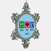 Peace Liebe Puffins Niedliches Blue Puffin Schneeflocken Zinn-Ornament (Links)