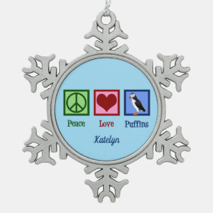 Peace Liebe Puffins Niedliches Blue Puffin Schneeflocken Zinn-Ornament