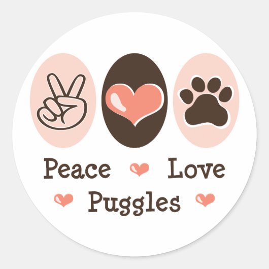 Peace Liebe Puggles Stickers (Vorderseite)