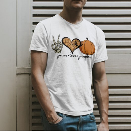 Peace Liebe Pumpkin Skeleton Halloween-Kostüm T-Shirt