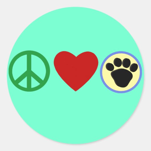 Peace Liebe Puppy Paws T Shirts, Geschenke Runder Aufkleber (Vorderseite)