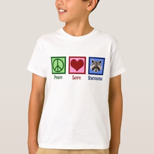 Peace Liebe Raccoons Kinder T-Shirt (Vorderseite)
