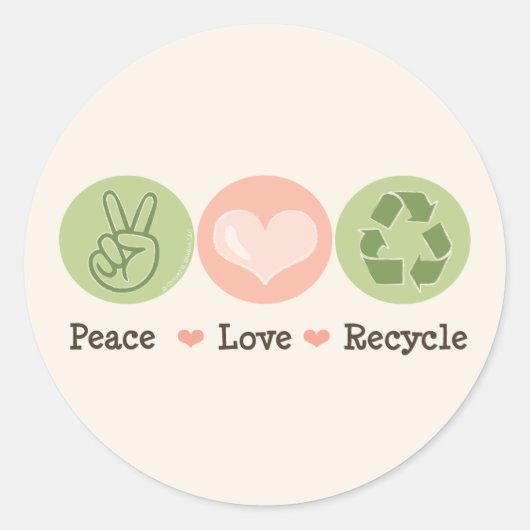Peace Liebe Recycle Aufkleber Recycelnd (Vorderseite)