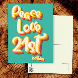 Peace Liebe Retro Groovy Sonnenuntergang 21. Gebur Postkarte