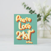 Peace Liebe Retro Groovy Sunset 21. Glückwunsch zu Postkarte (Stehend Vorderseite)