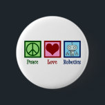 Peace Liebe Robotics Button<br><div class="desc">Peace Liebe Robotics Geschenk mit einem Friedenszeichen, Herz und einem coolen Roboter aus Nanotechnologie. Ein niedlicher Professor für künstliche Intelligenz oder Roboter-Großgeschenk.</div>