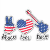 Peace Liebe Rock July Vierte Patriotic USA Flag Aufkleber (Vorderseite)