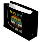 Peace Liebe & Rock & Roll Guitarist V Große Geschenktüte (Vorderseite Schrägansicht)